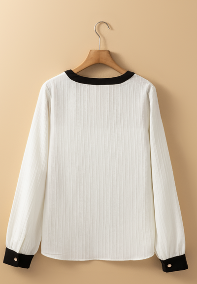 Explore More Collection - Contrast Notched Long Sleeve Blouse