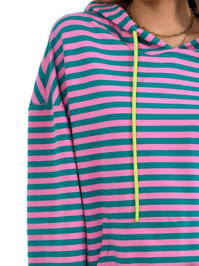 Explore More Collection - Drawstring Striped Long Sleeve Hoodie