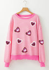 Explore More Collection - Valentine’s Day Sequin Heart Striped Round Neck Long Sleeve Sweatshirt