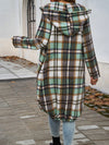 Explore More Collection - Plaid Zip Up Hooded Coat