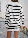 Explore More Collection - Devine Quarter Zip Striped Long Sleeve Sweater Dress