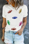 Explore More Collection - Sequin Football Round Neck Short Sleeve T-Shirt