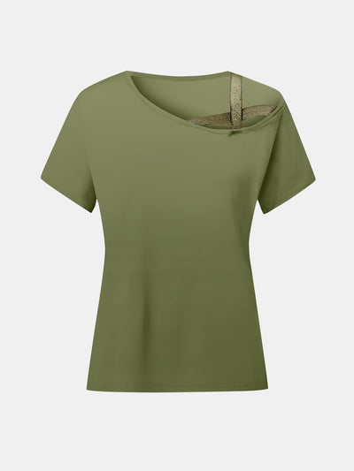 Explore More Collection - Asymmetrical Neck Short Sleeve T-Shirt