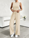 Explore More Collection - Mock Neck Sleeveless Top and Drawstring Pants Set