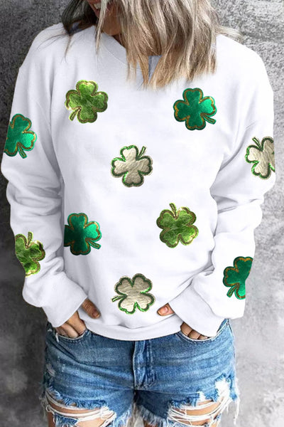 Explore More Collection - Lucky Clover Round Neck Long Sleeve Sweatshirt