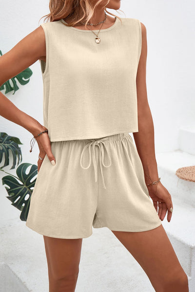 Explore More Collection - Round Neck Top and Drawstring Shorts Set