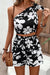 Explore More Collection - Floral One-Shoulder Cropped Tank and Shorts Set