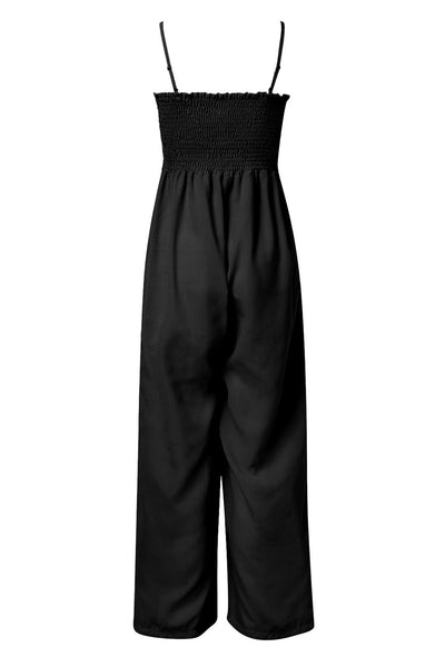 Explore More Collection - Smocked Spaghetti Strap Wide Leg Jumpsuit