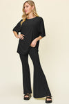 Explore More Collection - Double Take Full Size Round Neck Drop Shoulder T-Shirt and Flare Pants Set