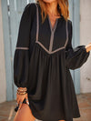 Explore More Collection - Ruched Notched Long Sleeve Mini Dress