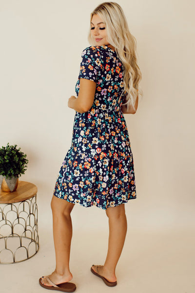 Explore More Collection - Floral Round Neck Short Sleeve Mini Dress