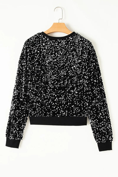 Explore More Collection - Sequin Round Neck Long Sleeve Top