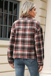 Explore More Collection - Pocketed Plaid Collared Neck Dropped Shoulder Jacket