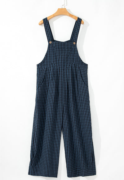 Explore More Collection - Plaid Wide Strap Wide Leg Overalls