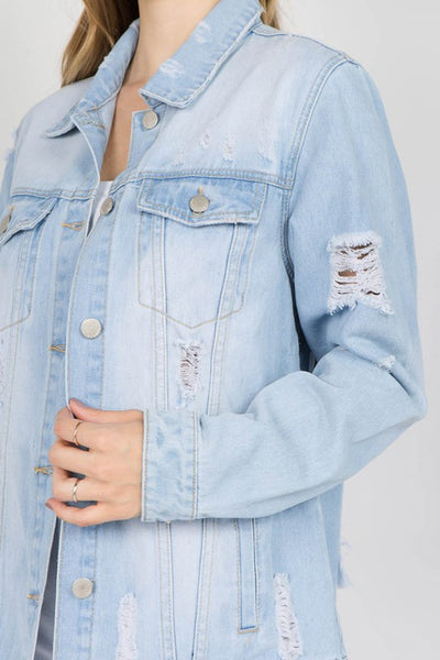 Explore More Collection - American Bazi Letter Patched Distressed Denim Jacket