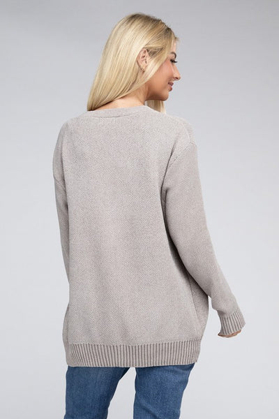 Explore More Collection - Melange Open Front Sweater Cardigan