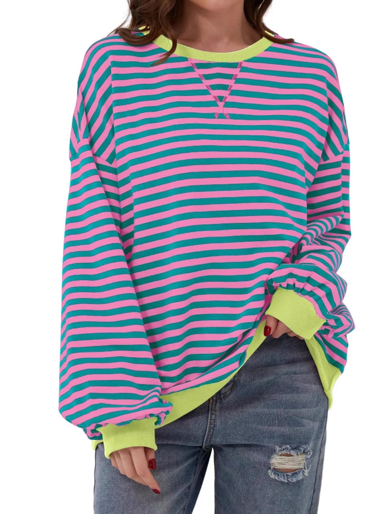 Striped Contrast Trim Oversized Sweatshirt