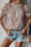 Explore More Collection - Smocked Animal Print Puff Sleeve Blouse