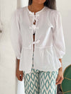 Explore More Collection - Tied Round Neck Balloon Sleeve Shirt