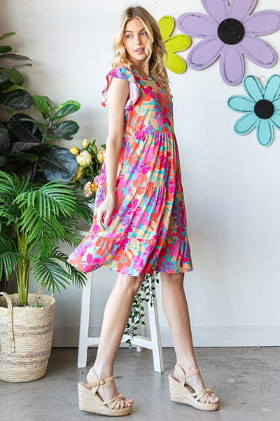 Explore More Collection - Heimish Full Size Floral Cap Sleeve Tiered Dress