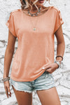 Explore More Collection - Decorative Button Round Neck Short Sleeve Blouse