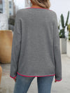 Explore More Collection - Contrast Trim Round Neck Long Sleeve Sweater