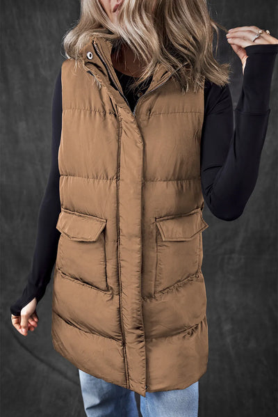 Explore More Collection - Pocketed Zip Up Vest Coat