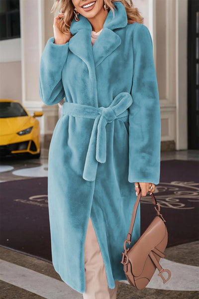 Explore More Collection - Full Size Fuzzy Tied Collared Neck Coat