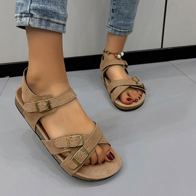 Explore More Collection - Open Toe Flat Buckle Sandals