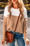 Explore More Collection - Color Block Round Neck Long Sleeve Sweater