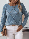 Explore More Collection - Openwork Round Neck Long Sleeve Knit Top