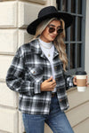 Explore More Collection - Pocketed Plaid Collared Neck Dropped Shoulder Jacket