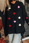 Explore More Collection - Valentine’s Day Heart Patched Turtleneck Long Sleeve Top