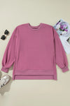 Explore More Collection - High-Low Round Neck Long Sleeve Sweatshirt