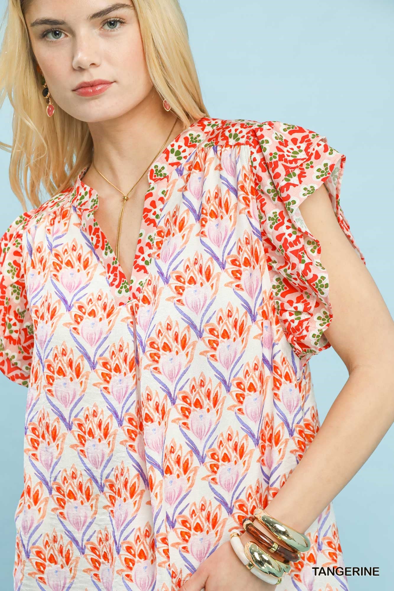 Umgee Double Frill Sleeve Floral Blouse