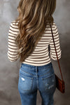 Explore More Collection - Striped V-Neck Long Sleeve Top