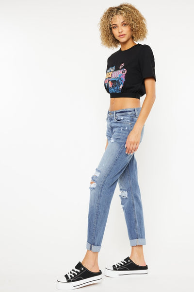 Explore More Collection - Kancan Mid Rise Distressed Straight Jeans