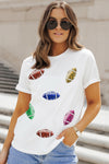 Explore More Collection - Sequin Football Round Neck Short Sleeve T-Shirt