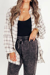 Explore More Collection - Exposed Seam Plaid Collared Neck Long Sleeve Shirt