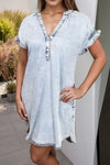 Explore More Collection - Full Size Notched Short Sleeve Denim Dress