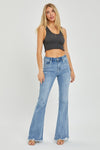 Explore More Collection - Risen Full Size High Rise Frayed Hem Flare Jeans