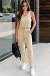 Explore More Collection - Drawstring Round Neck Sleeveless Jumpsuit