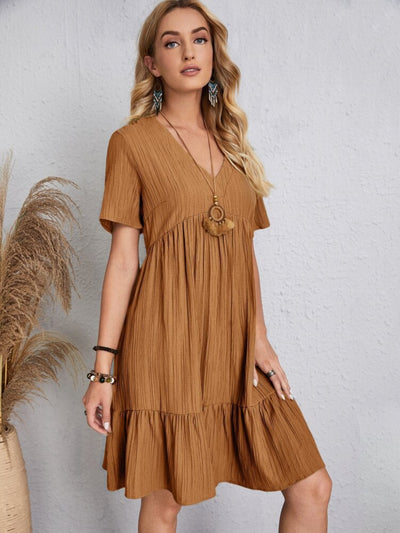 Explore More Collection - Full Size V-Neck Short Sleeve Dress