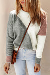 Explore More Collection - Color Block Round Neck Dropped Shoulder Pullover Sweater