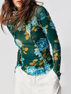 Explore More Collection - Floral Mock Neck Long Sleeve Top