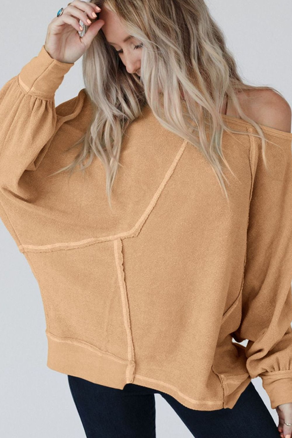 Explore More Collection - Exposed Seam Single Shoulder Long Sleeve Top