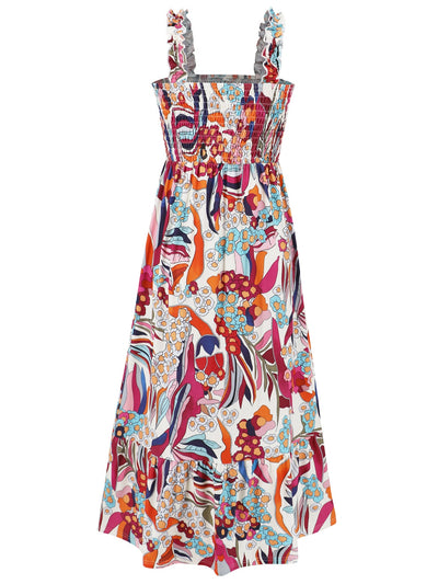 Explore More Collection - Smocked Printed Square Neck Sleeveless Dress