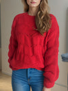 Explore More Collection - Openwork Round Neck Dropped Shoulder Sweater