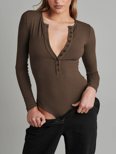 Explore More Collection - Half Button Long Sleeve Bodysuit