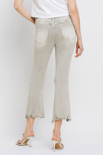 Explore More Collection - Lovervet Distressed Raw Hem Cropped Flare Jeans